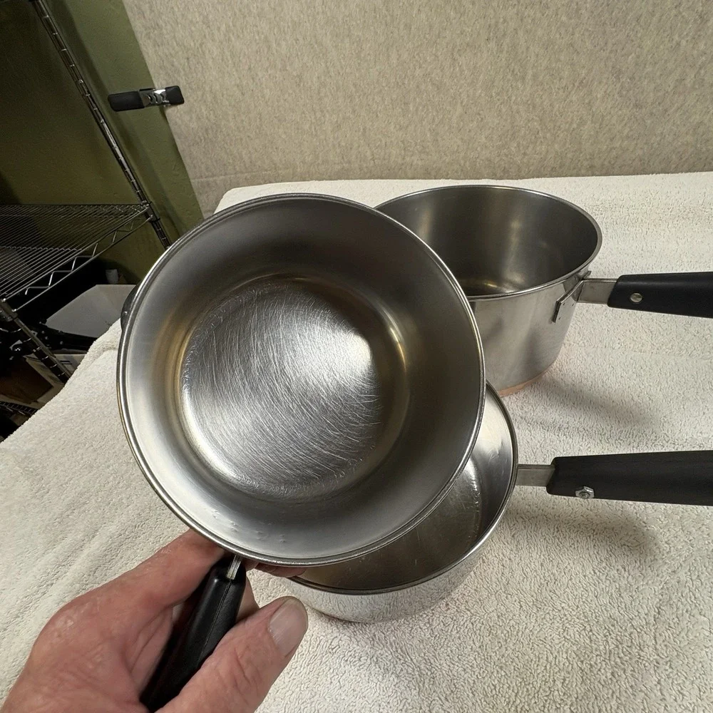 Revere Ware Pre 1968 Copper Bottom 1 Qt, 1.5 Qt, 2 Qt Set of Saucepans W/Lids